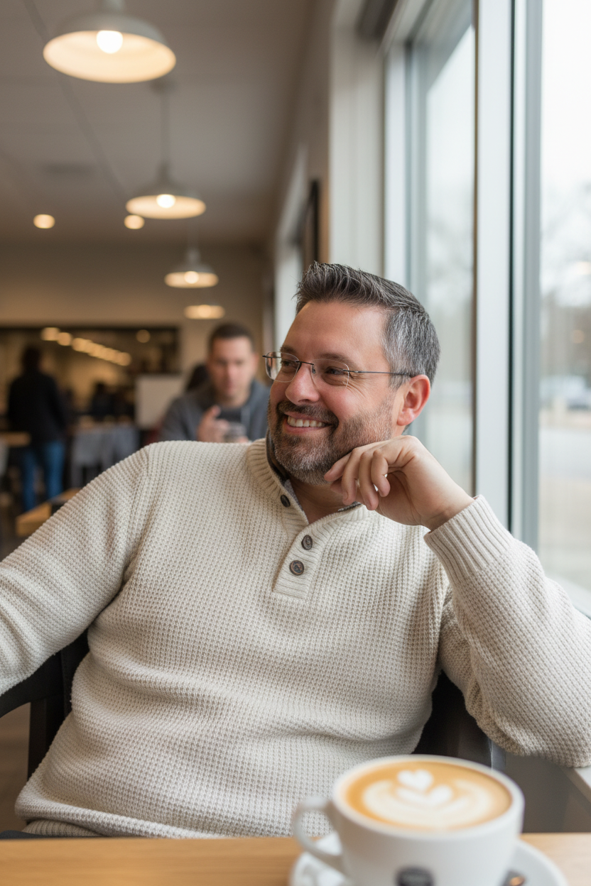 Christopher Merry relaxing at a café